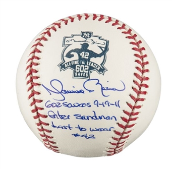 Mariano Rivera Signed 602 Saves Baseball With Three Inscriptions